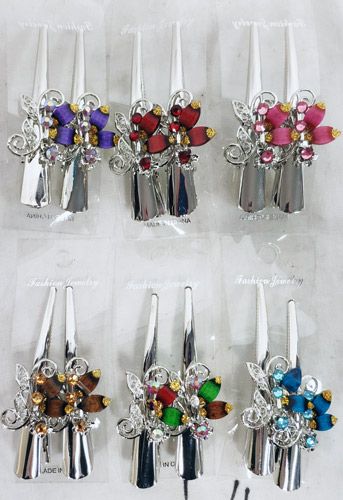 48 Pieces of Metal Hair Clamp Rhinestone Flower Design