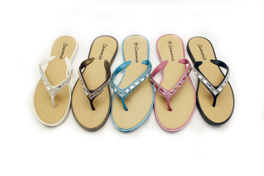 Wholesale Footwear Women' Flip Flops With Glittering Straps In Assorted Color