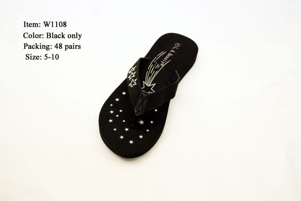 48 Wholesale Womens Black Sandals With Stars