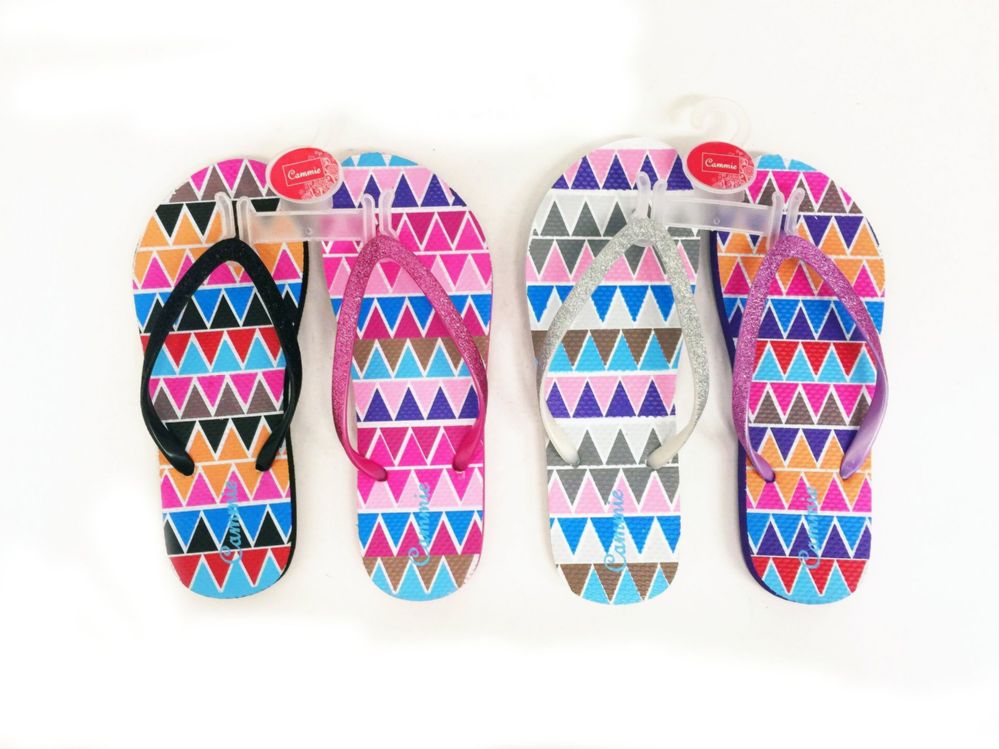 48 Wholesale Womens Flip Flops Zigzag Print With Glittering Straps