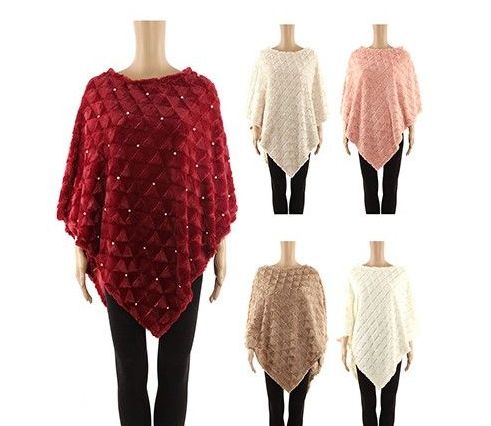 24 Wholesale Womens Sequin Glitter Poncho Pullover Cape In Assorted Color