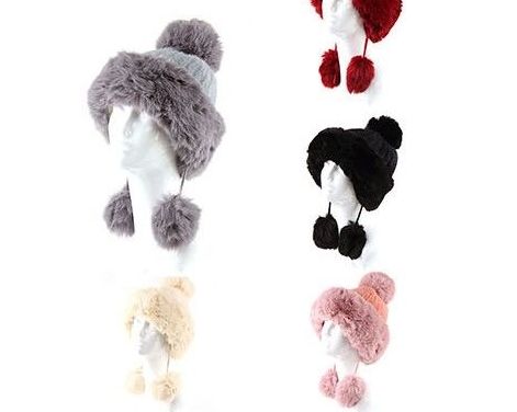 72 Pieces of Womans Heavy Knit Winter Pom Pom Hat And Plush Knit Hat Fleece Lined Assorted Color