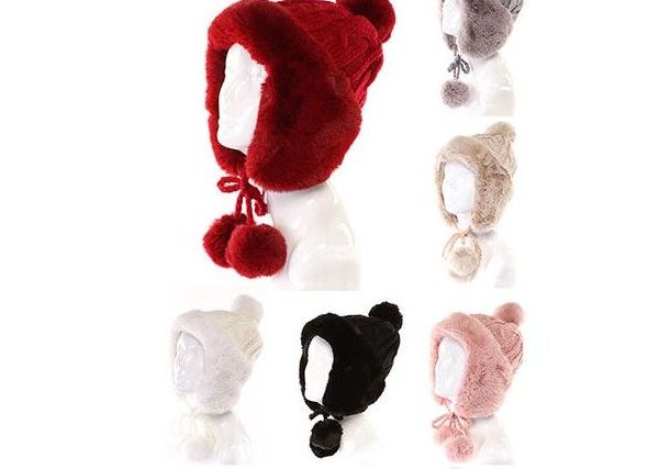 72 Pieces of Womans Heavy Knit Winter Pom Pom Hat Plush Hat Fleece Lined Assorted Color