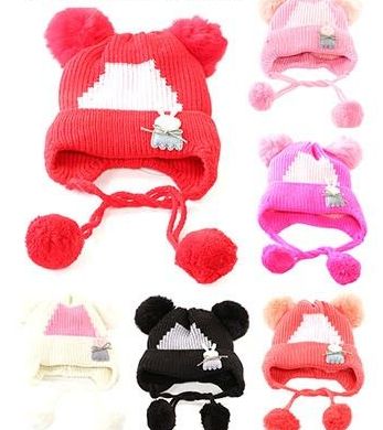 36 Wholesale Kids Girls Boys Winter Hat Warm Knit Beanie With Ear Flaps And Pom Pom