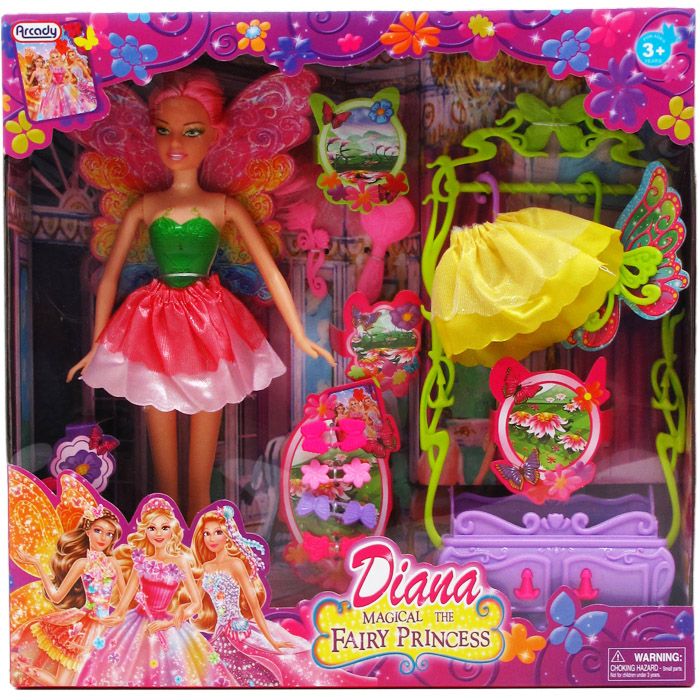12 Wholesale 11.5" Diana Fairy Doll W/ Accessories, 3 Assorted Colors