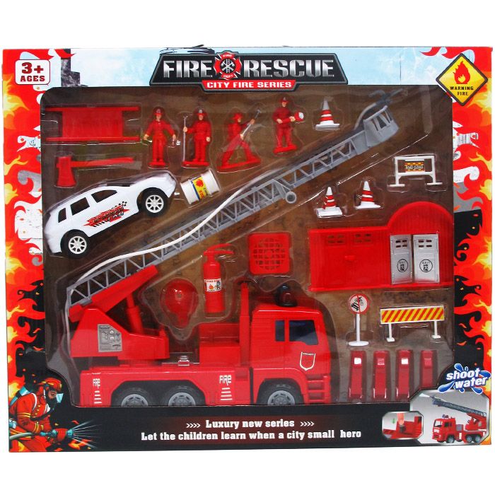 6 Wholesale 22pc Fire Rescue World With 10" F/w Truck Set In Window Box