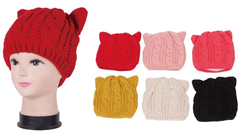 72 Wholesale Women's Knit Hat With Cat Ears