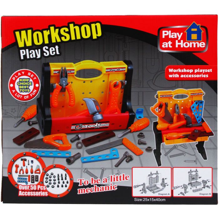 12 Wholesale 50 Pc Plus Workshop Tool Play Set In Color Box