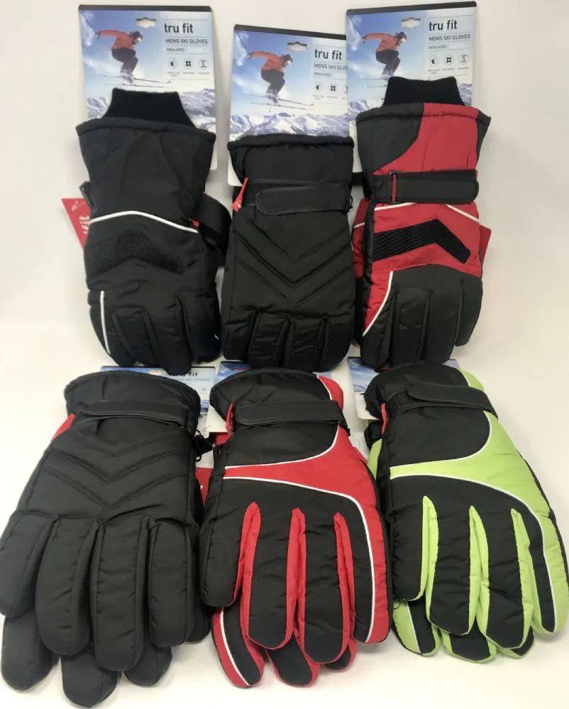 12 Wholesale Trufit Mens Insulated Waterproof Ski Gloves Asst Colors