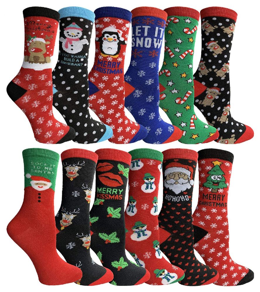 360 Pairs of Yacht & Smith Christmas Holiday Crew Socks Assorted Holiday Design Size 9-11