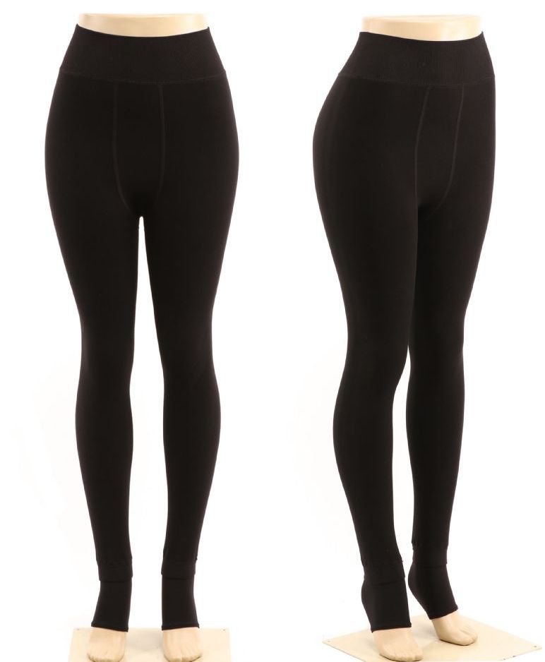 36 Wholesale Women's Black Fur Lined Leggings One Size