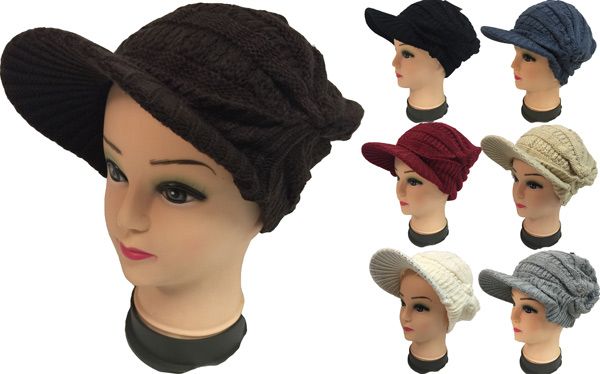 24 Pieces of Knitted Lady Hats With Bill Winter Hats Solid Colors