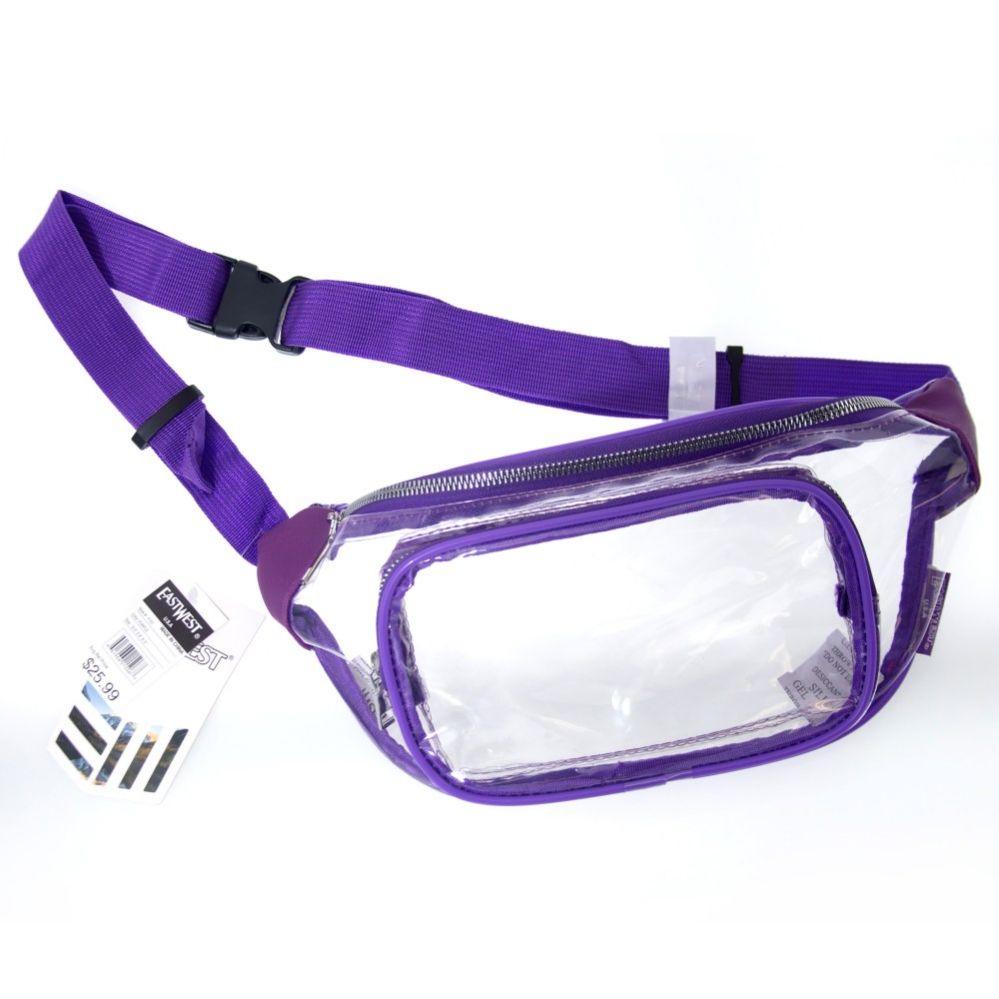 24 Wholesale Fanny Packs Clear Transparent Waist Travel Packs In Purple