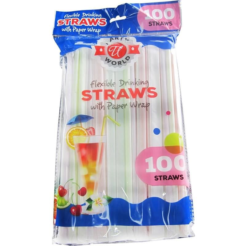 48 Pieces of 100 Count Neon Straw Wrapped In Paper