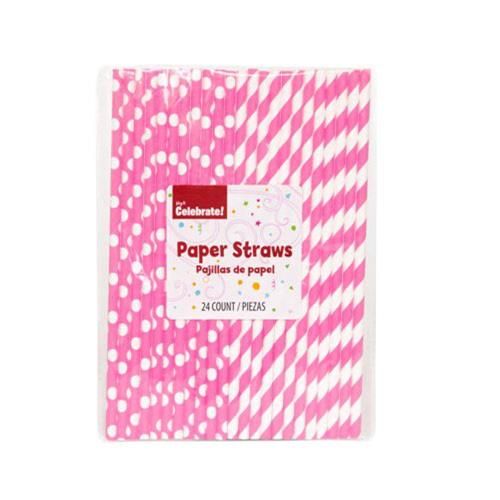 24 Pieces of 24 Count Paper Straws Pink And White