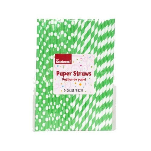 24 Pieces of 24 Count Paper Straws Green And White