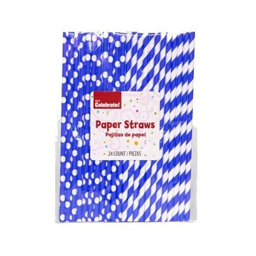 24 Pieces of 24 Count Paper Straws Blue And White
