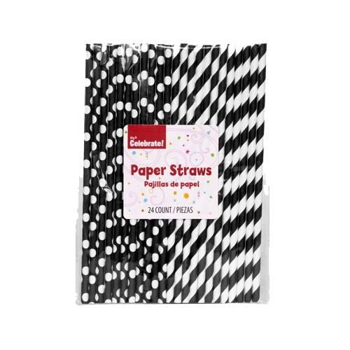 24 Pieces of 24 Count Paper Straws Black And White