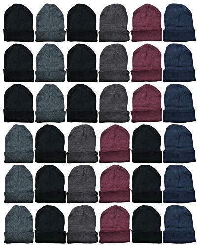 24 of Yacht & Smith Unisex Assorted Dark Colors Adult Winter Beanies