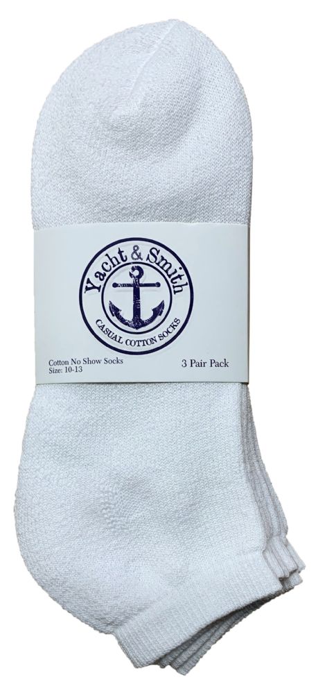 240 Pairs of Yacht & Smith Men's No Show Ankle Socks, Cotton Terry Cushioned, Size 10-13 White