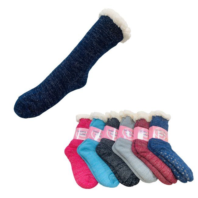 48 Pairs of PlusH-Lined Non Slip Sherpa Socks [solid] 9-11