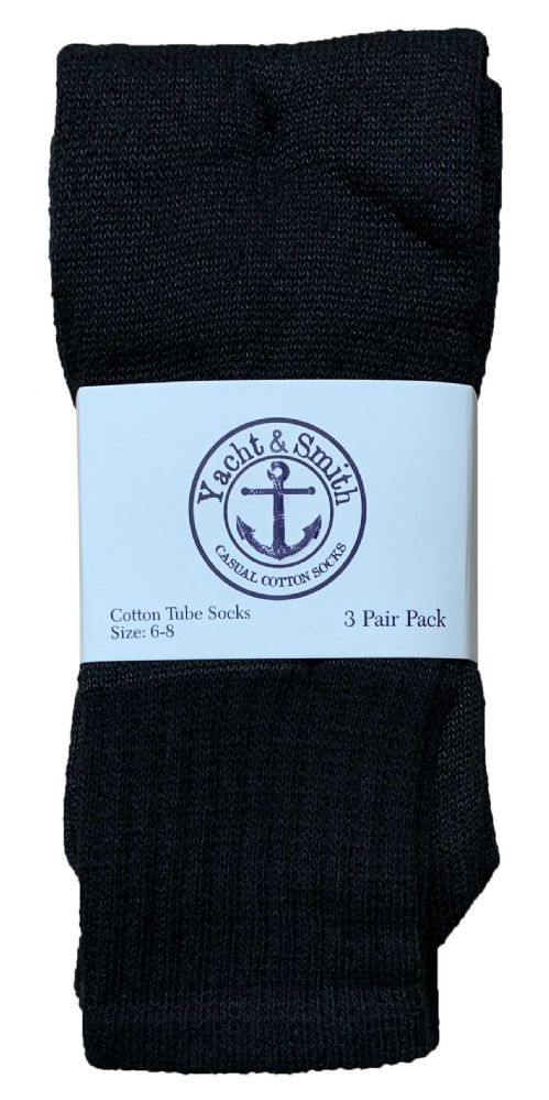 240 Pairs of Yacht & Smith Kids 17 Inch Cotton Tube Socks Solid Black Size 6-8