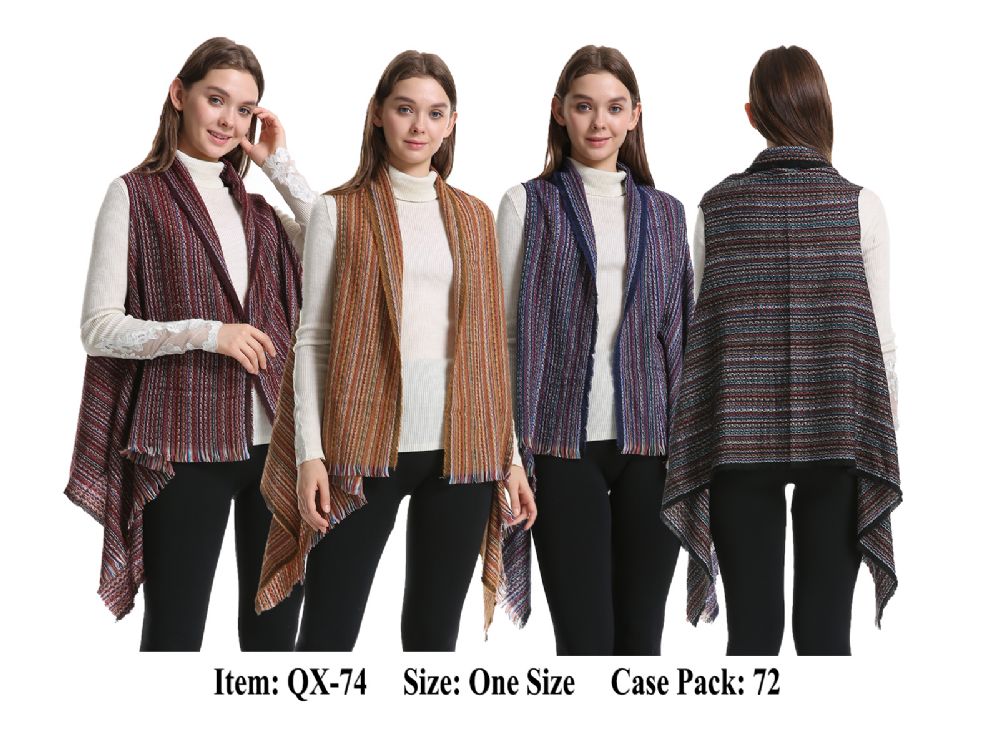 72 Wholesale Womens Multi Color Strip Vest Scarf