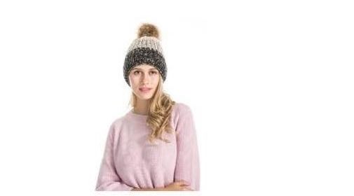 72 Pieces of Womens Heavy Knit Hats 2 Tone With Fur Pom Pom