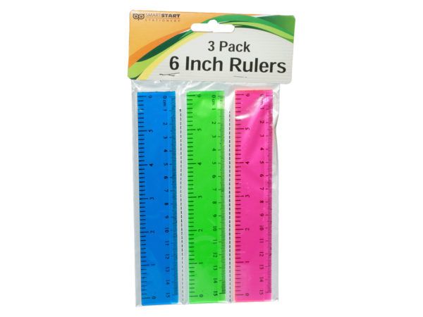 72 Pieces 3 Pc 6 Plastic Colored Rulers - School and Office Supply Gear