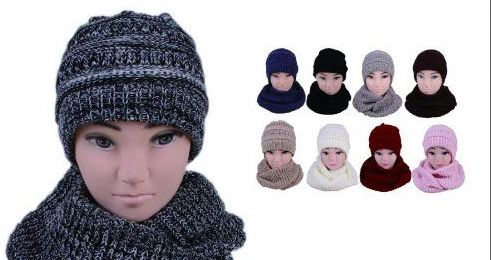 24 Wholesale Women's Fashion Winter Warm Knitted Hat And Beanie Set