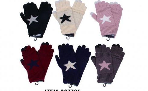 36 Wholesale Womens Girls Printed Star Winter Glove