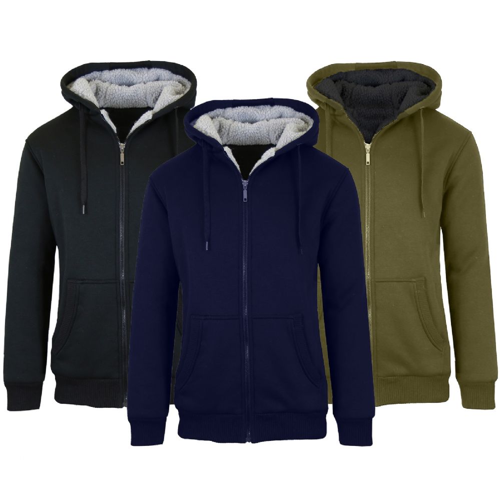 12 Pieces of Mens Fleece Line Sherpa Hoodies Assorted Colors And Sizes