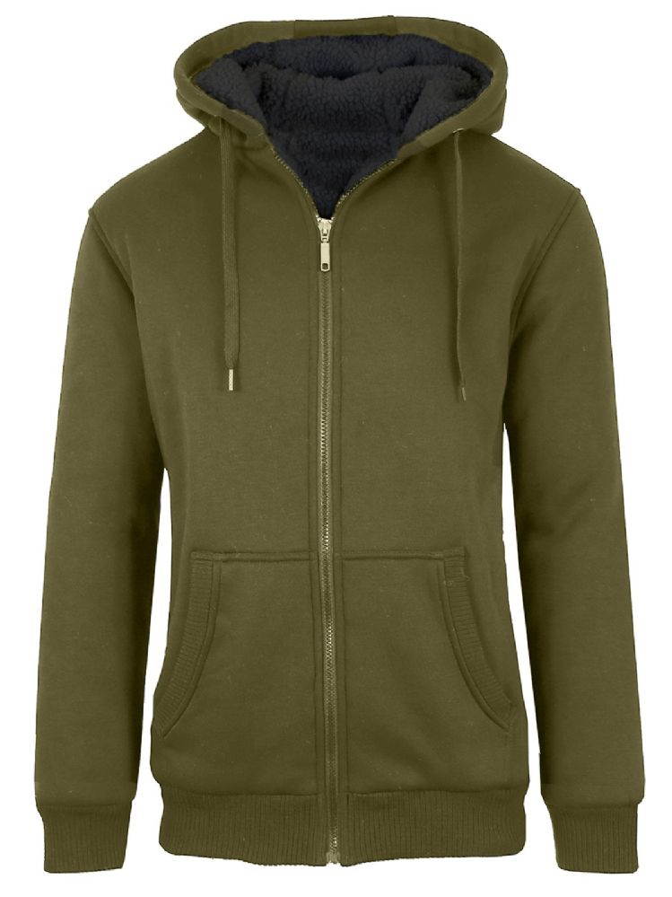 12 Pieces of Mens Olive Fleece Line Sherpa Hoodies Assorted Sizes