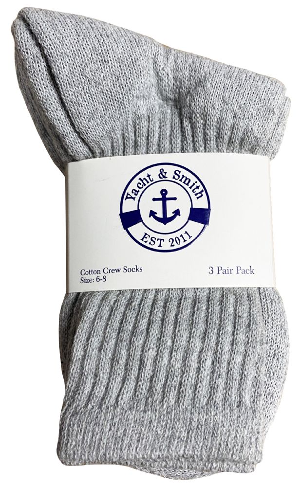 240 Pairs of Yacht & Smith Kids Cotton Crew Socks Gray Size 6-8