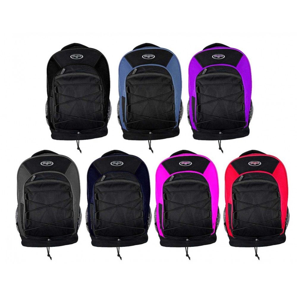 24 Pieces 19" Bungee Mesh Bulk Backpacks In 7 Assorted Colors - Backpacks 18" or Larger