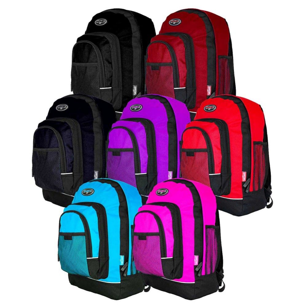 24 Pieces 18" Backpacks With Mesh Pockets In 7 Assorted Colors - Backpacks 18" or Larger
