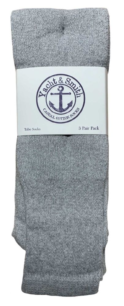 24 Pairs of Yacht & Smith Men's 31 Inch Cotton Terry Cushioned King Size Extra Long Gray Tube SockS- Size 13-16