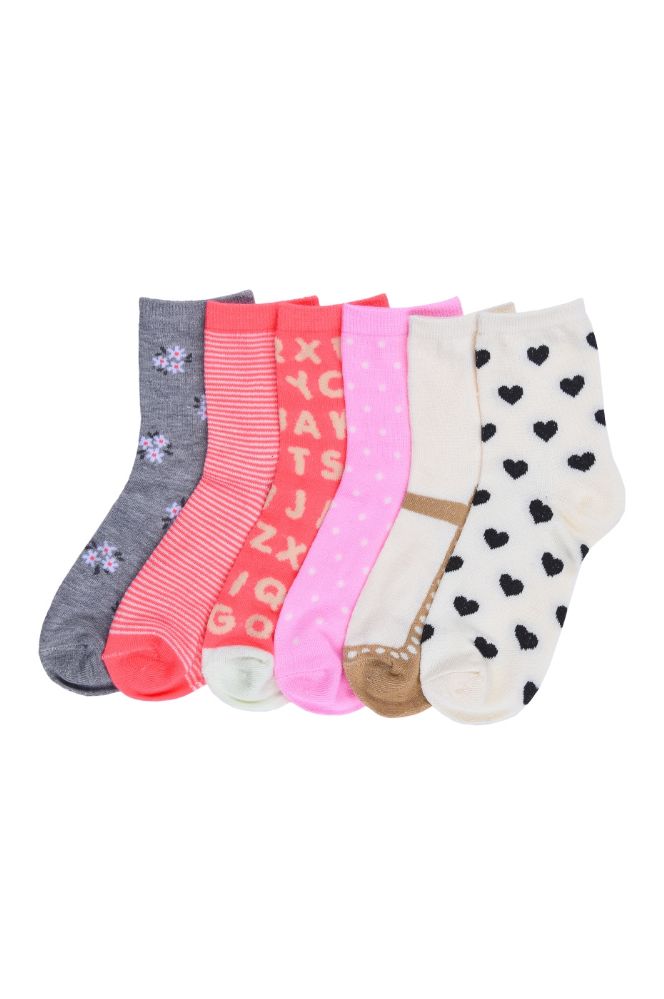 216 Wholesale Girl's Assorted Design Crew Socks Size 6-8