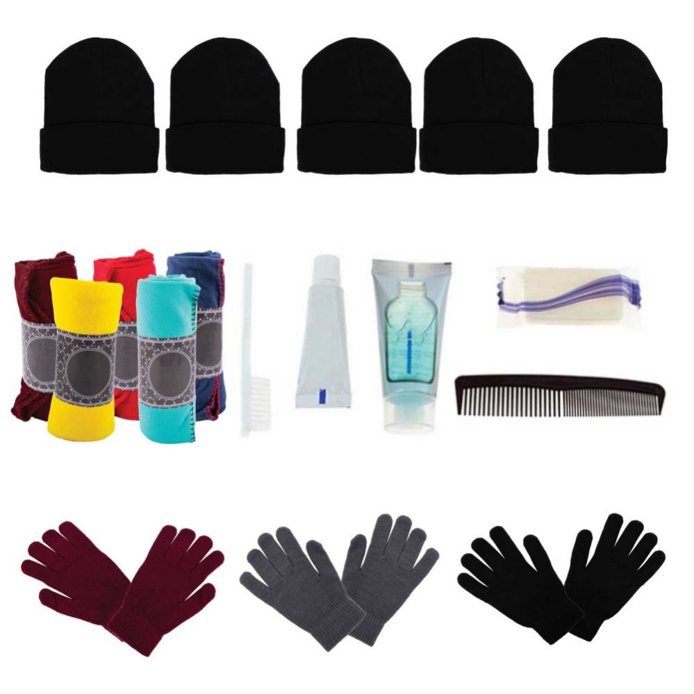 48 Pieces of Bulk Case Of 12 Gloves, 12 Winter Throw Blankets, 12 Beanies - Wholesale Care Packages