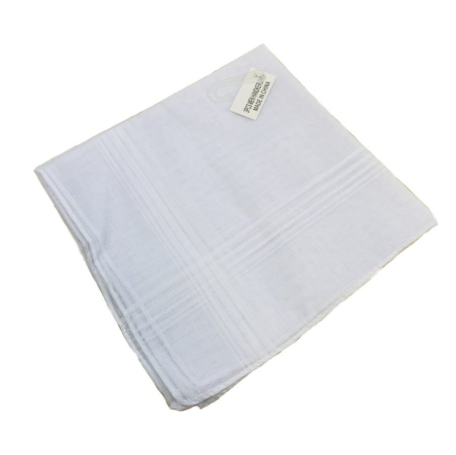 48 Packs of 3 Pack Men's White Handkerchiefs
