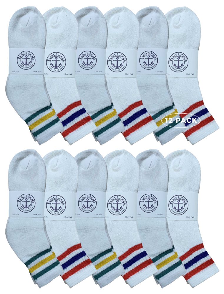 120 Wholesale Yacht & Smith Wholesale Bulk Womens Mid Ankle Socks, Cotton Sport Athletic Socks - Size 9-11, (white With Stripes, 120)