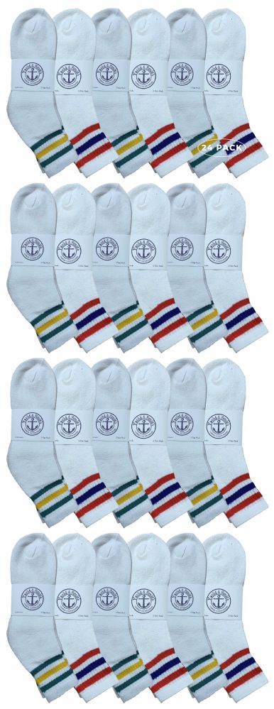 24 Wholesale Yacht & Smith Wholesale Bulk Womens Mid Ankle Socks, Cotton Sport Athletic Socks - Size 9-11, (white With Stripes, 24)