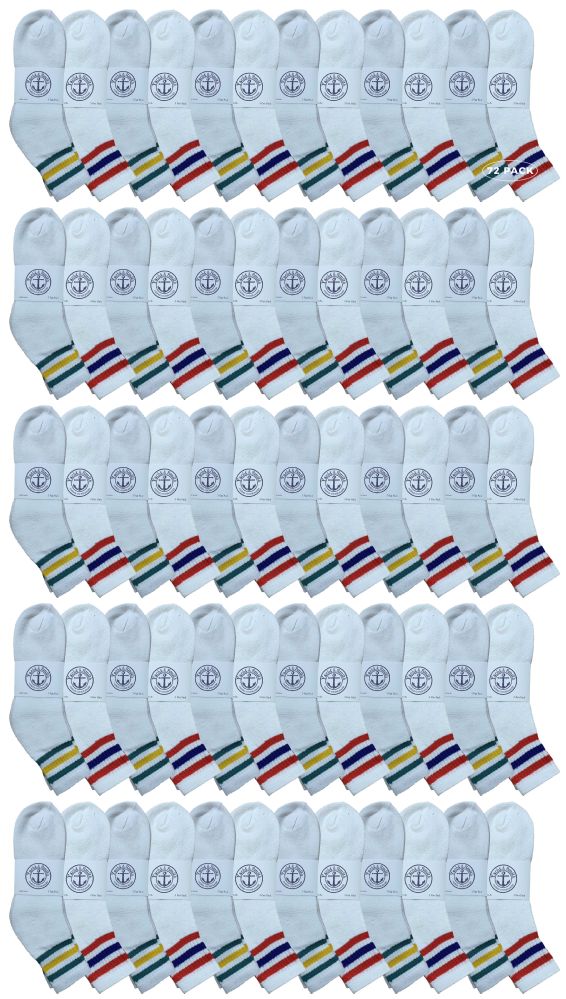 72 Wholesale Yacht & Smith Wholesale Bulk Womens Mid Ankle Socks, Cotton Sport Athletic Socks - Size 9-11, (white With Stripes, 72)