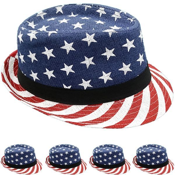 24 Wholesale Usa American Flag Trilby Fedora Hat