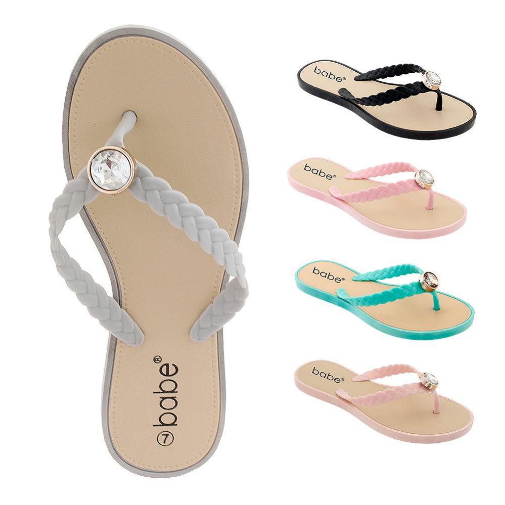 60 Pairs Women S Flip Flop With Braided Straps And Crystal Women S   429978 