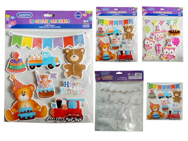 288 Pieces of Birthday 3d Glitter Stickers
