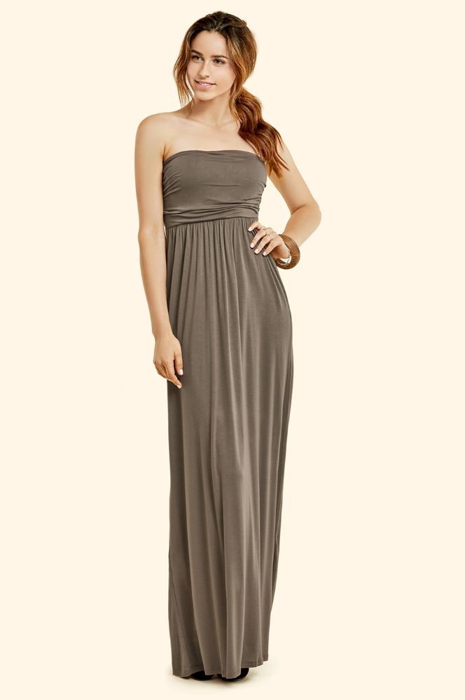 24 Wholesale Sofra Ladies Strapless Tube Top Dress In Taupe