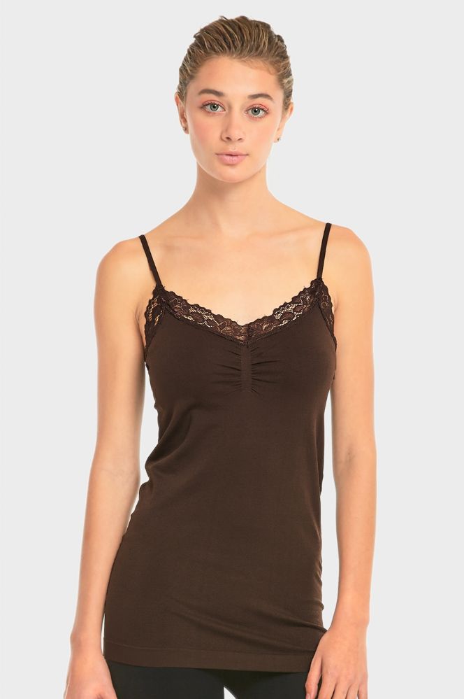 72 Pieces of Sofra Ladies Camisole With Lace In Brown