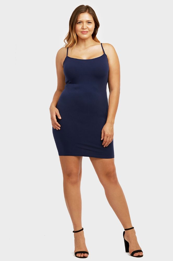72 Wholesale Sofra Ladies Long Poly Camisole Plus Size In Navy - at 