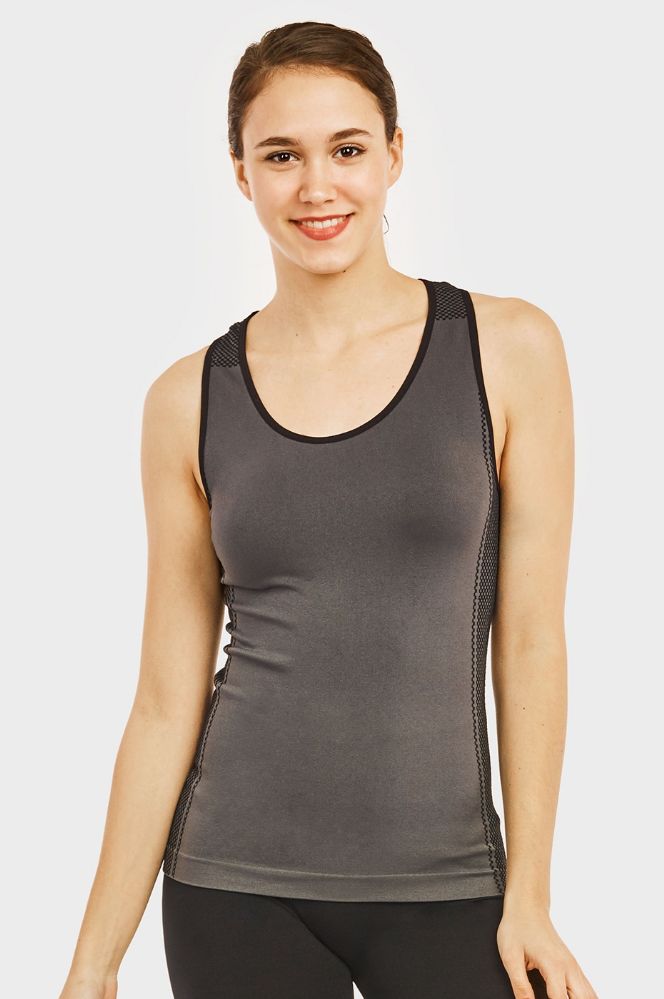 60 Pieces Sofra Ladies Seamless Tank Top With Knitted Design In Charcoal  Grey - Womens Camisoles & Tank Tops - at 